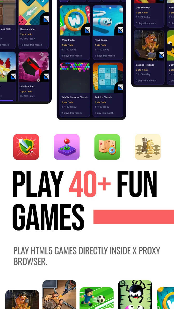 Games catalogue inside X Proxy Browser